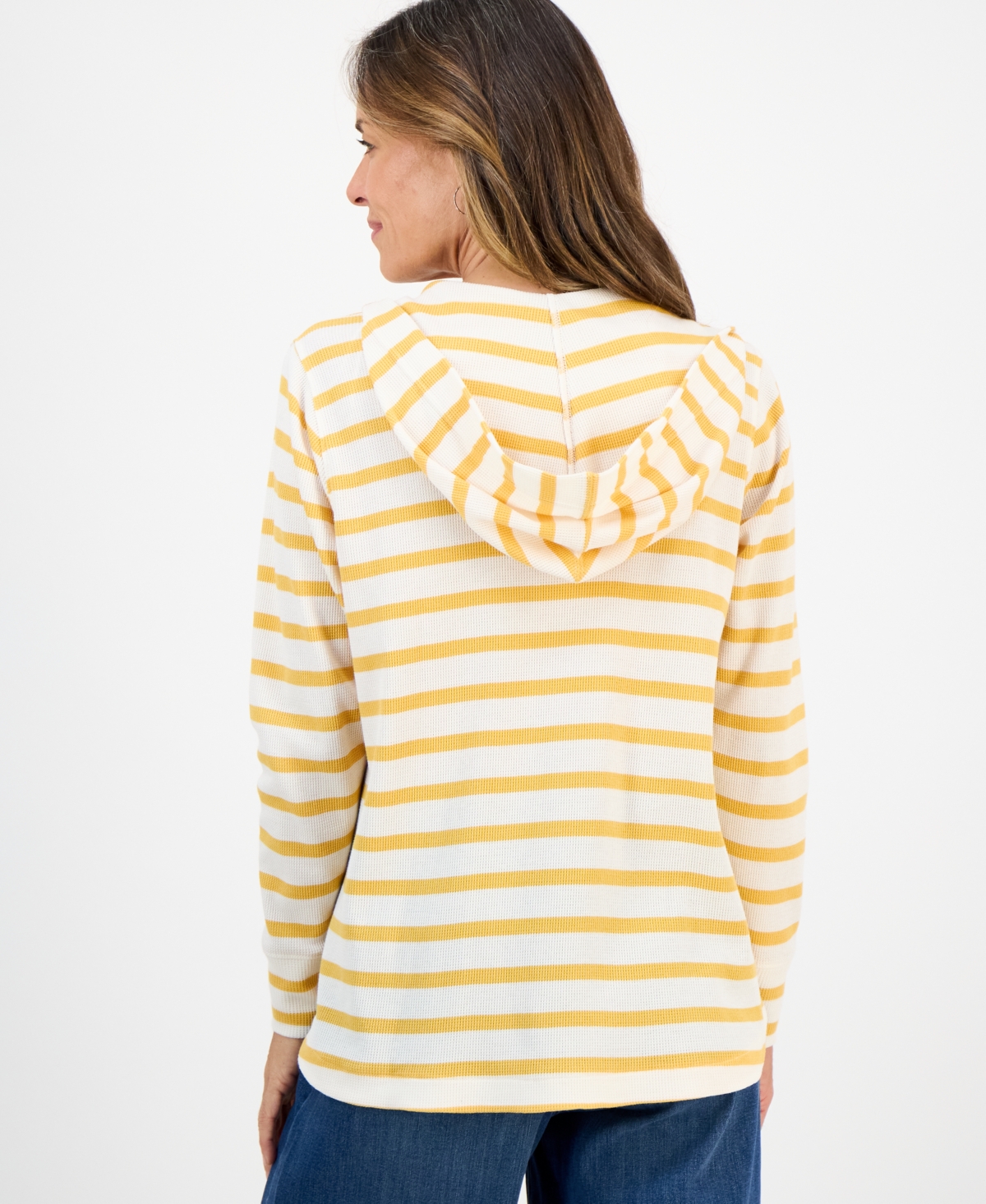 Style & Co Petite Striped Waffle-knit Pullover Hoodie, Macy's Exclusive In Yellow