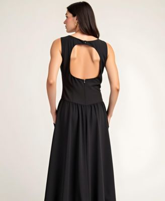 Women's Sleeveless Bateau-Neck Fit-And-Flare Midi Dress