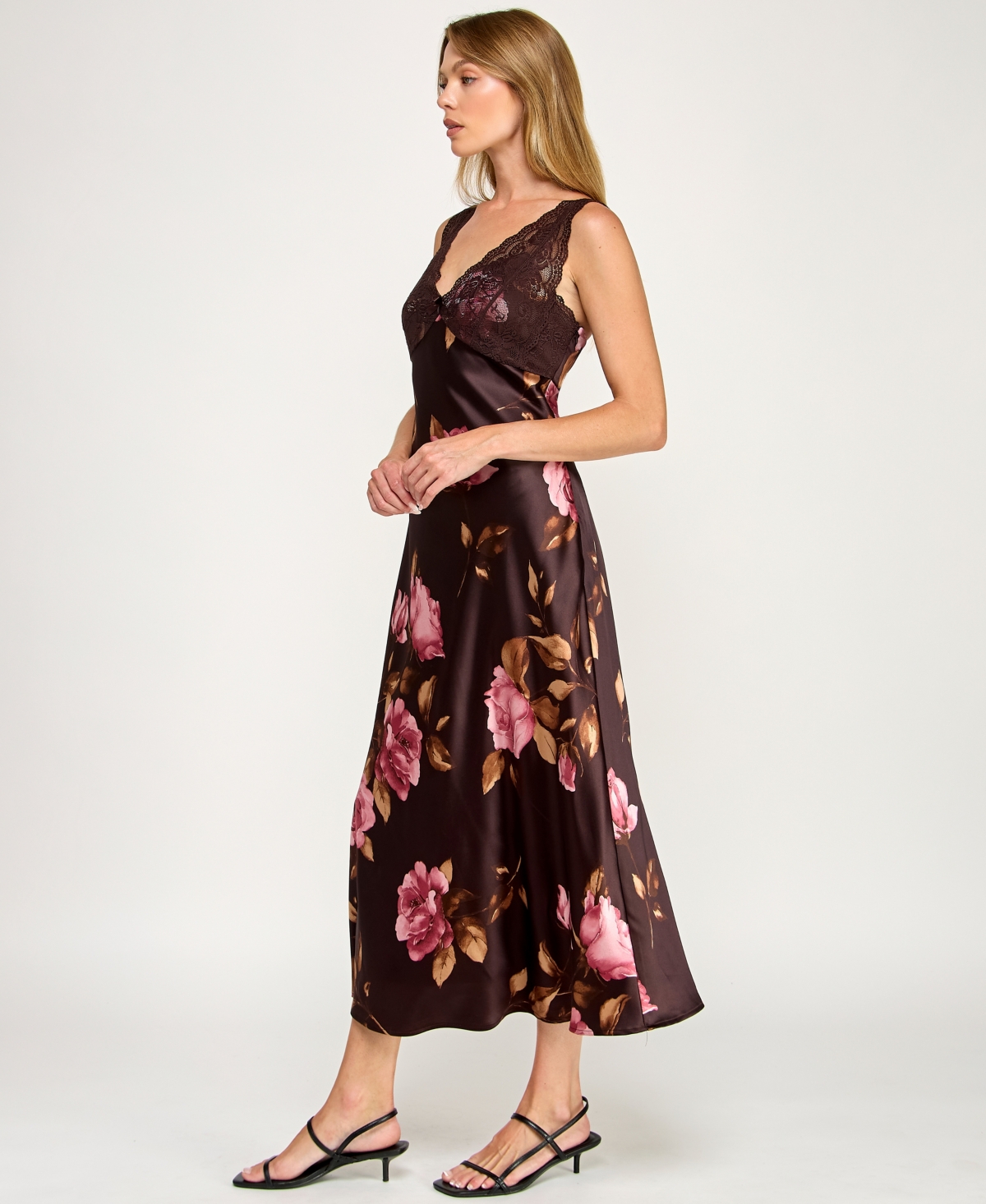 Row A Women's V-neck Pull-on Midi Dress In Brown