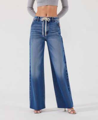 Women's High-Waist Light Wash Wide-Leg Cuffed Jeans