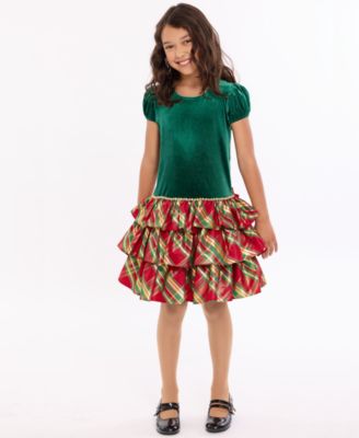 Bonnie Jean - Girls 7-16 Short Sleeve Tiered Plaid Dress