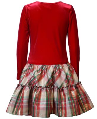 Girls' 7-16 Long-Sleeve Plaid Drop Waist Dress