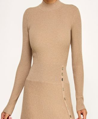 Juniors Mini Buttons A-Line Midi Sweater Dress