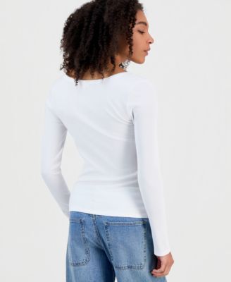Juniors' Basic Soft Rib Long-Sleeve Top