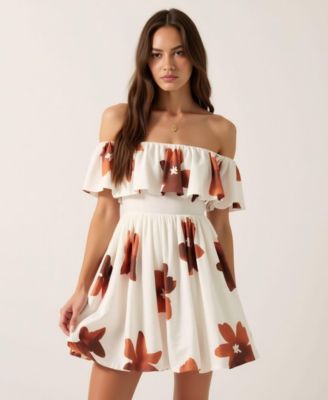 Women's Floral Off-Shoulder Ruffled Bodice Mini Dress