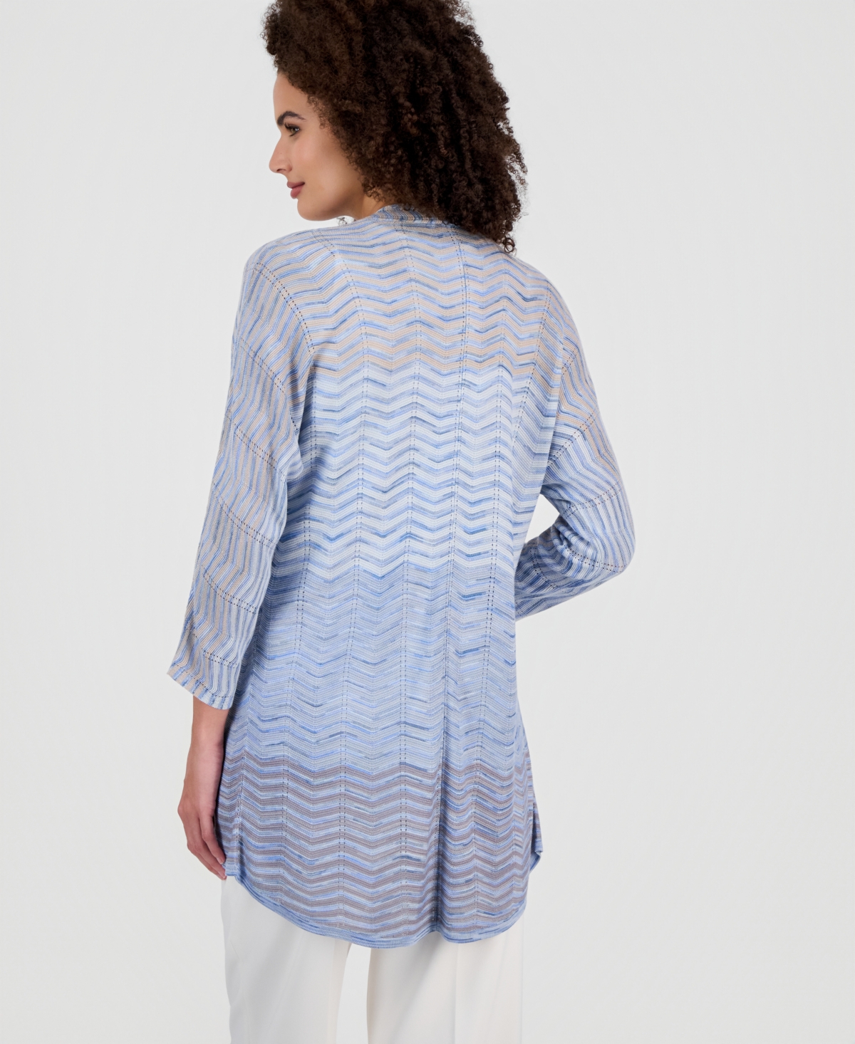 Anne Klein Women's Zigzag Knit Open-front Cardigan In Gray