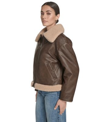 Women's Regular Reversible Sherpa to Faux Leather Aviator Jacket