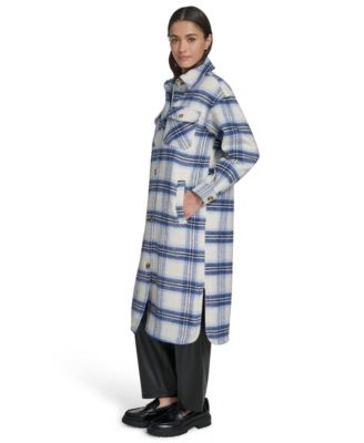 Women's Regular Long Wool Blend Plaid Coat
