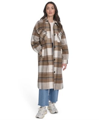 Women's Regular Long Wool Blend Plaid Coat