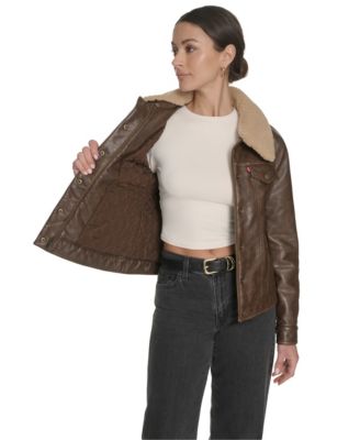 Women's Regular Faux Leather Trucker Jacket
