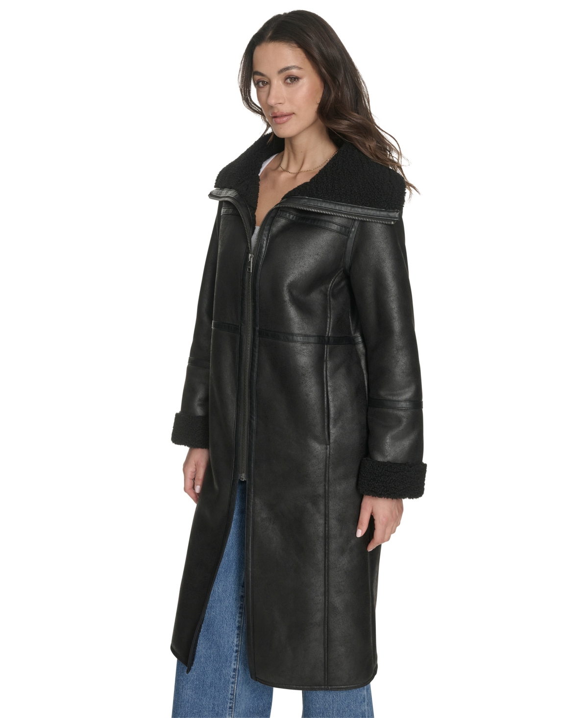Levi's Women's Regular Long Faux Shearling Coat In Black