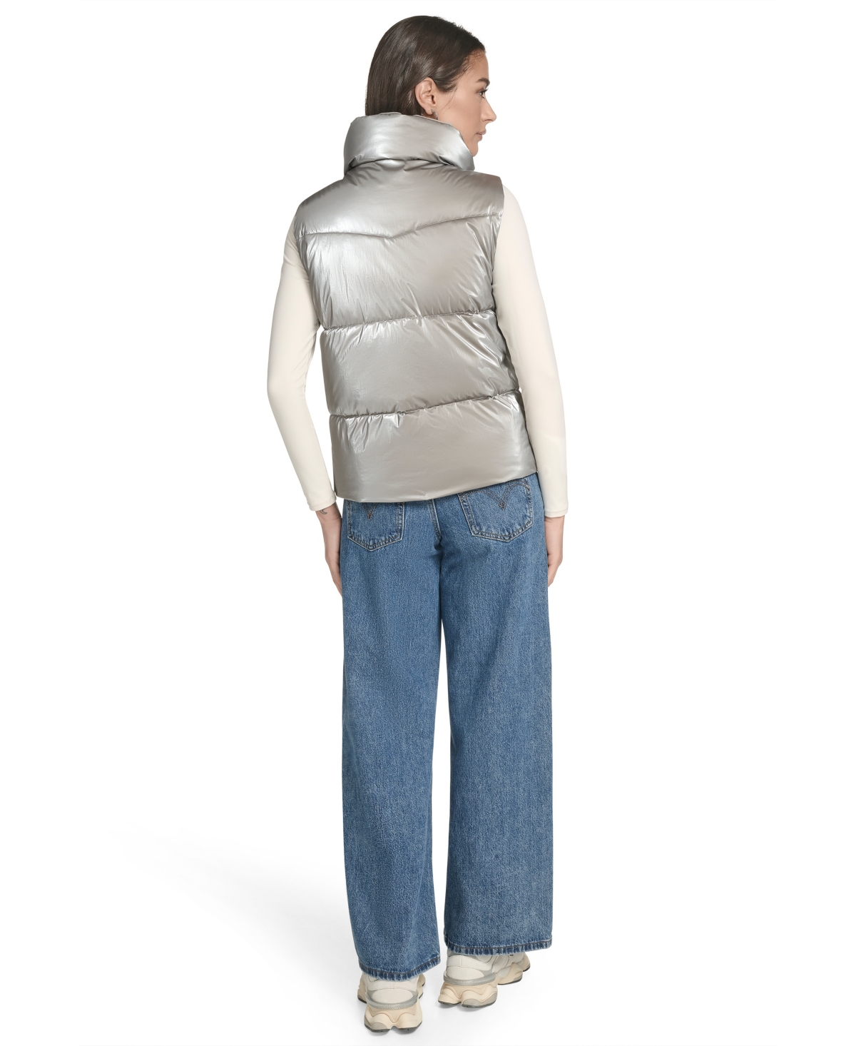Levi's Women's Regular Stand Collar Puffer Vest Jacket In Silver