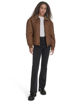 Women's Diamond Quilted Bomber with Corduroy Collar