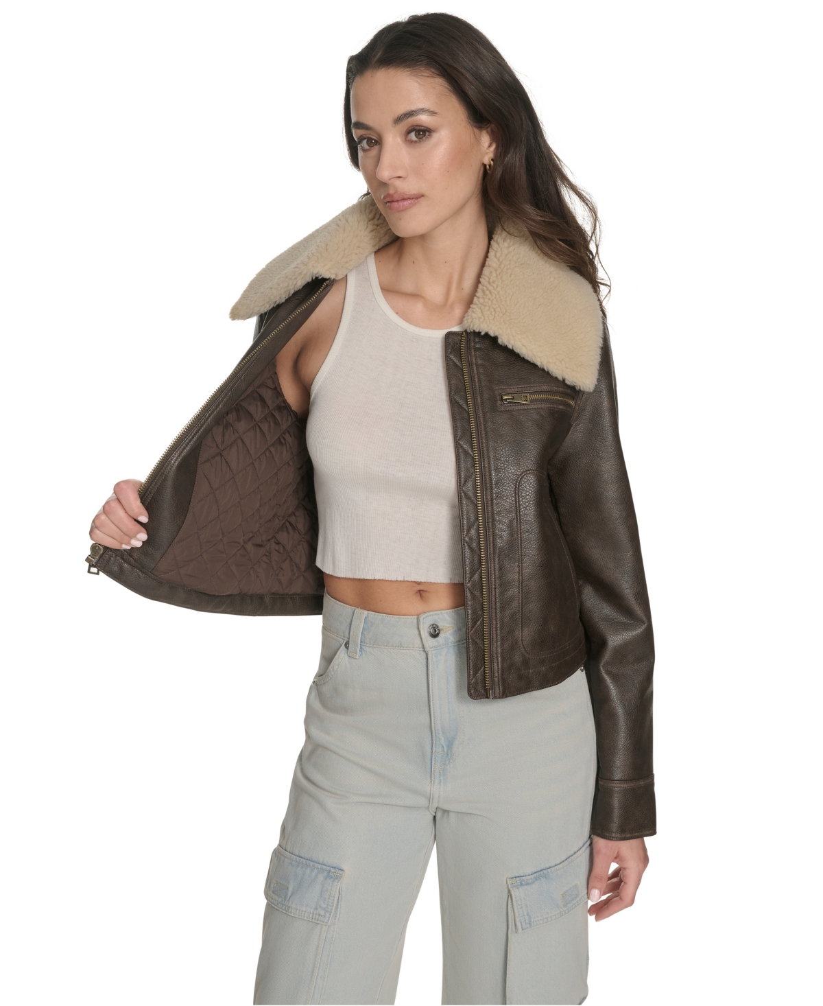 Levi's Women's Regular Faux Leather Aviator Jacket In Brown