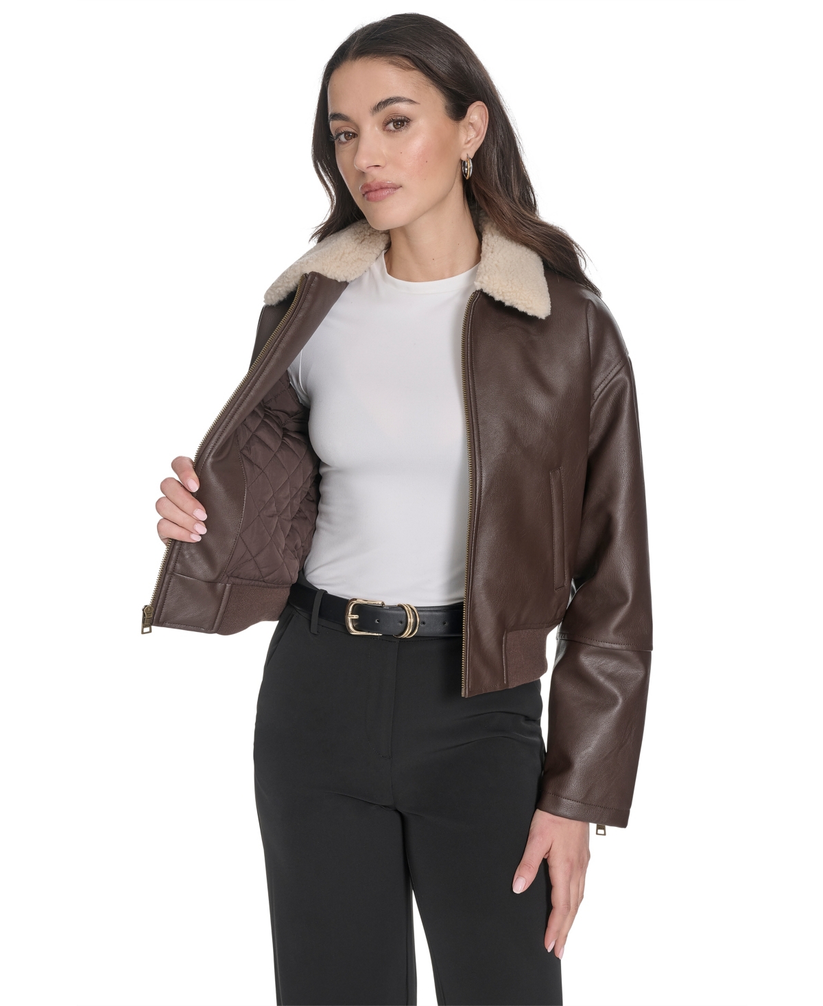 Levi's Faux Leather Bomber Jacket With Sherpa Collar In Brown