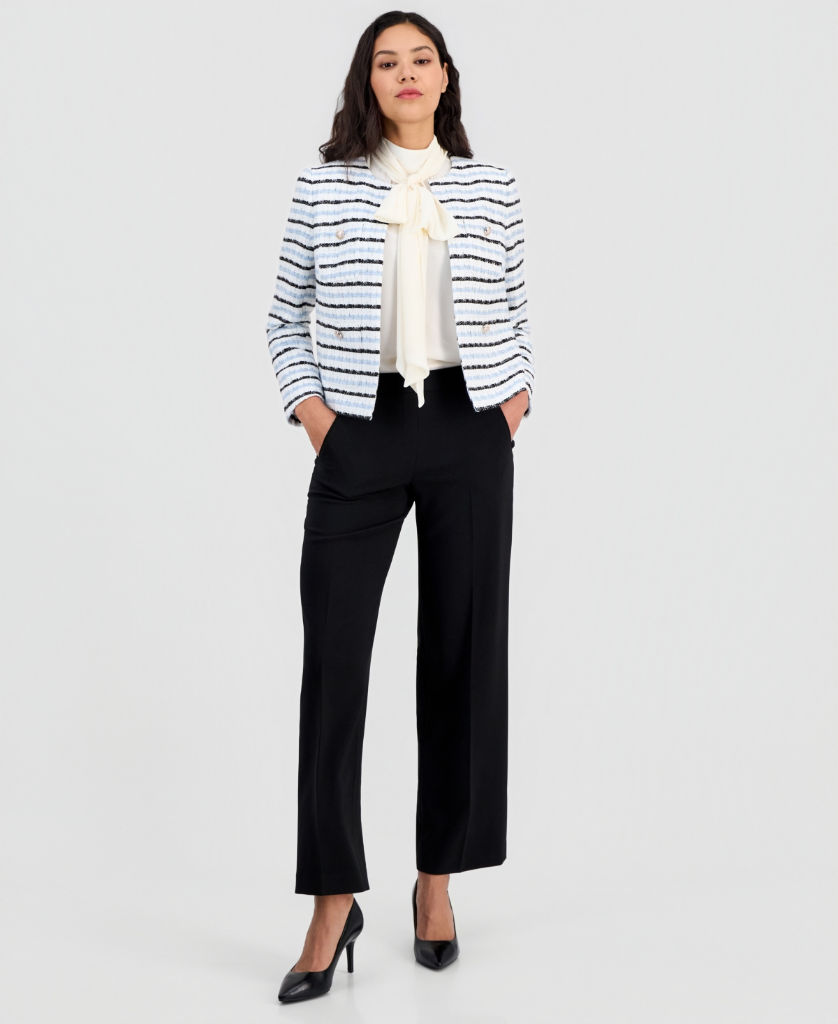 Anne Klein Women's Tweed Kissing-Front Cropped Jacket