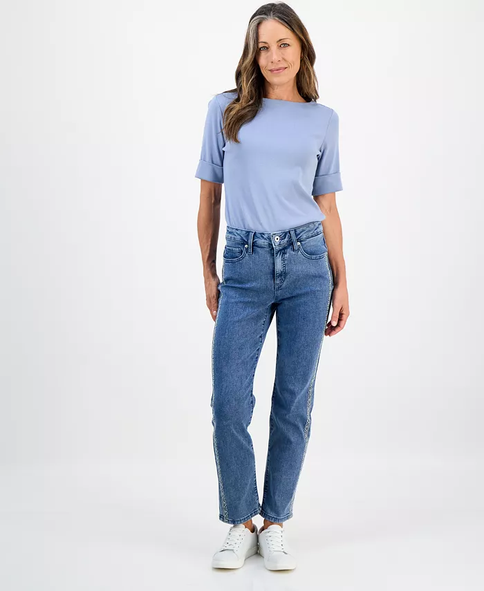 Women's Embroidery High-Rise Straight Jeans