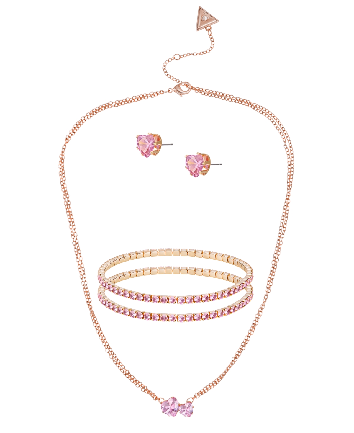 Guess 3-pc. Cubic Zirconia Gold-tone Heart Necklace, Stud Earrings, And Bracelet Gift Set In Gold