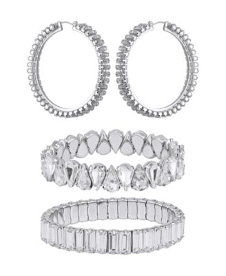 2-Pc. Glass Stone Metal-Tone Hoop Earrings and Bracelet Gift Set
