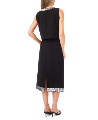 Women's Sleeveless Sequin Paillette Trim Cropped Top