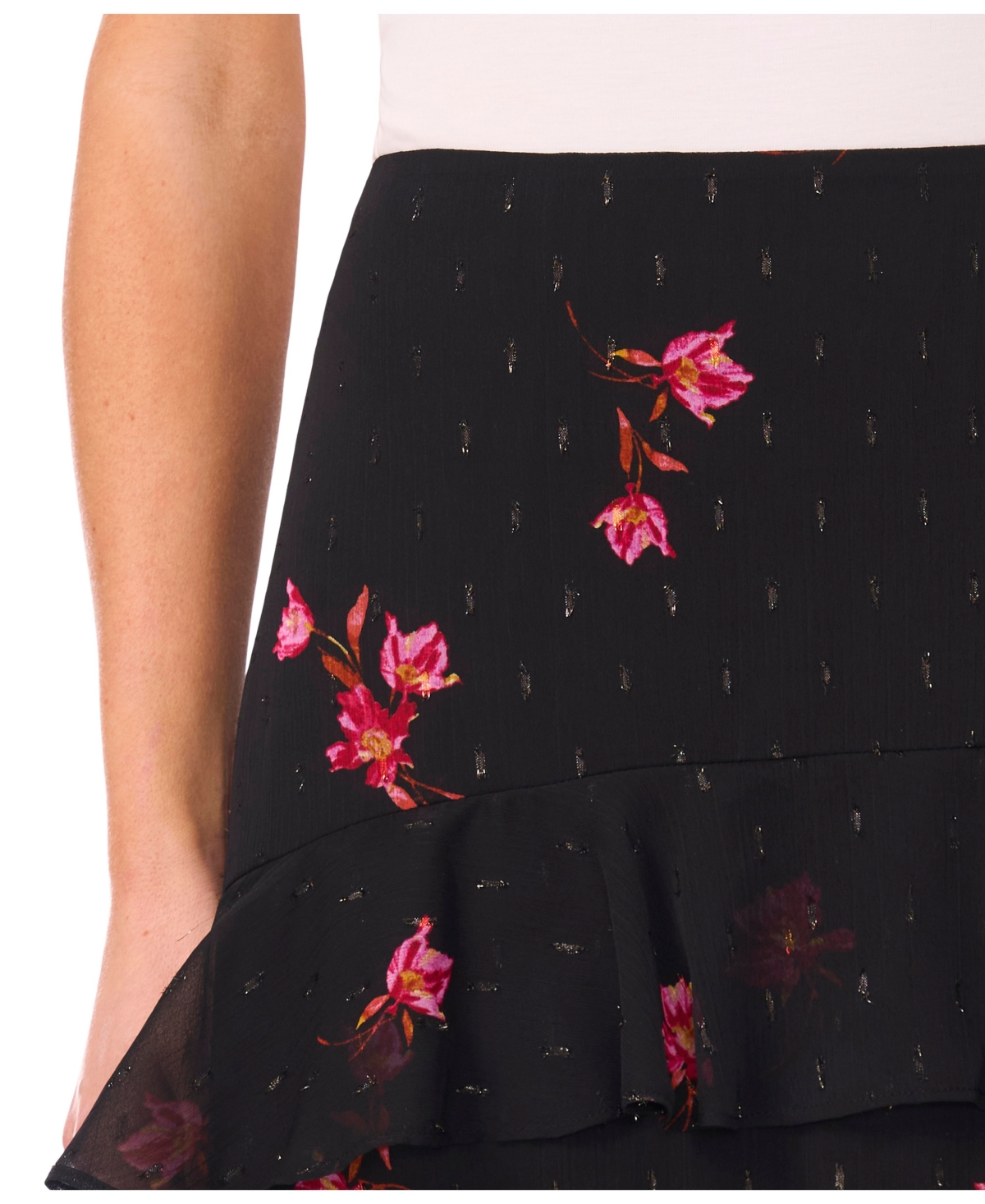 Cece Tiered Ruffle Flounce Midi Skirt In Black