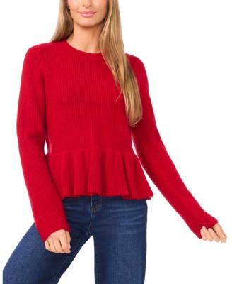 CeCe - Women's Peplum Pull On Long Sleeve Sweater
