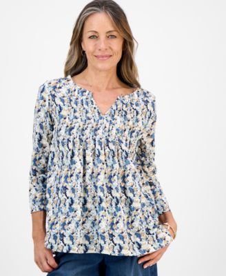 Style & Co - Petite Pintuck-Pleat 3/4-Sleeve Top