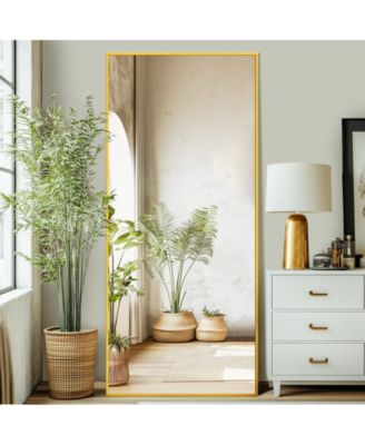Full Length Mirror  71"x26" Oversized Floor Mirror with Stand  Hanging Mounted Mirrors for Living Room Cloakroom Gold Rect Style