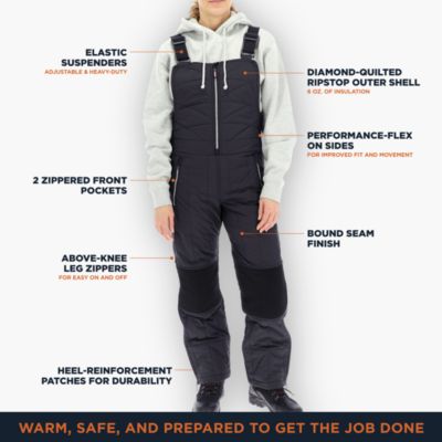Women's Diamond Quilted Bib Overalls - Insulated, Water-Repellent, and Wind-Tight Workwear for Extreme Cold