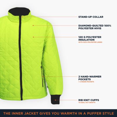 Men's HiVis 3-in-1 Rainwear Jacket - High Visibility, Waterproof, Breathable, Reflective Safety Coat with Removable Liner