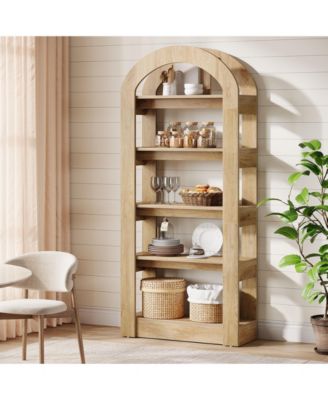 5-Tier Kitchen Pantry Cabinet, Tall Freestanding Pantry Organizer with Arch Design, Wooden Storage Shelf