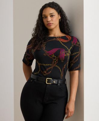 Lauren Ralph Lauren - Plus Size Print Stretch Boat Neck T-Shirt