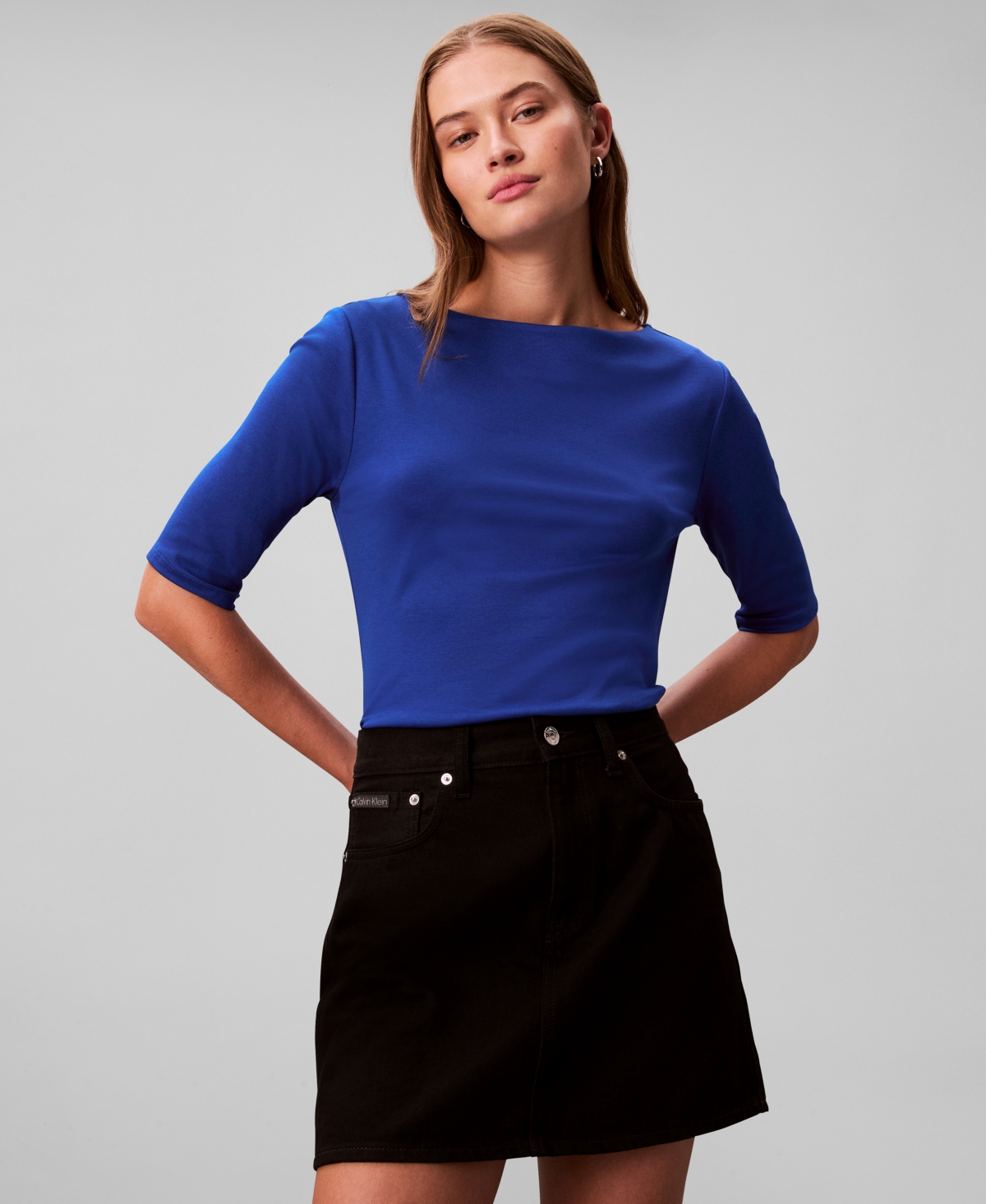 Calvin Klein Women's Half Sleeve Boat Neck T-Shirt