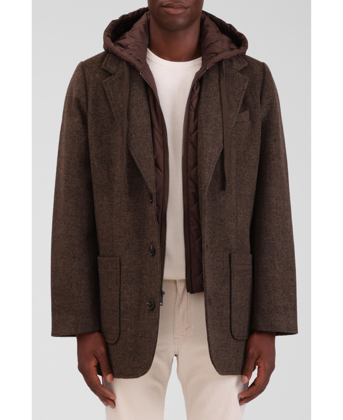 Мужское пальто с капюшоном из смеси шерсти
