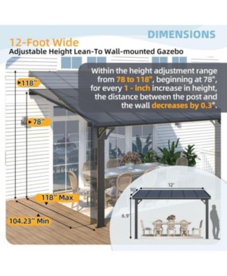 12'x10' Adjustable Height Wall Mounted Outdoor Gazebos Pergola
