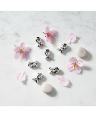 Empowering Pink Ribbon Breast Cancer Survivor CZ Charm Bead - Sterling Silver Gift