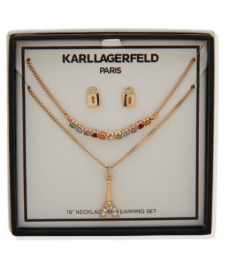 2-Pc. Multi Stone Gold-Tone Eiffel Necklace and Earrings Set