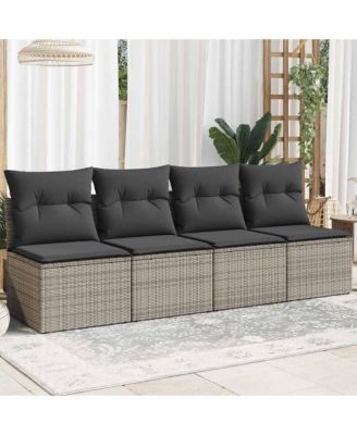 Garden Sofa Grey Poly Rattan 4-seater Adjustable Feet