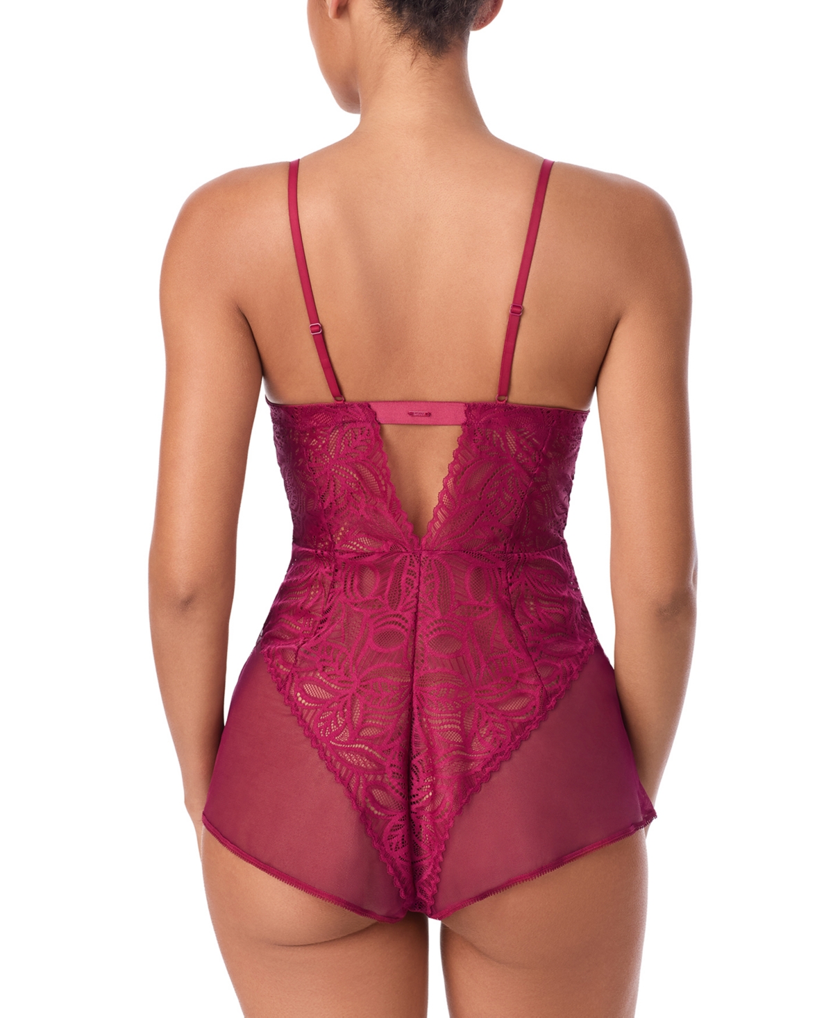 Dkny Deco Lace & Mesh Romper In Purple