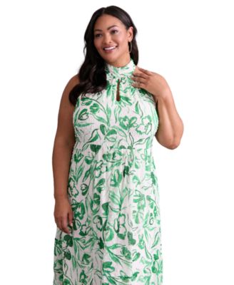 Plus Size Floral-Print Halter Maxi Dress