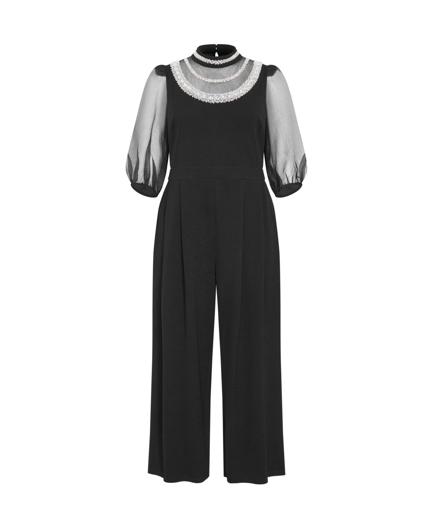 Женский комбинезон CITY CHIC Plus Size Phoenix Sheer Sleeve Jumpsuit, цвет: Чёрный — фото 4