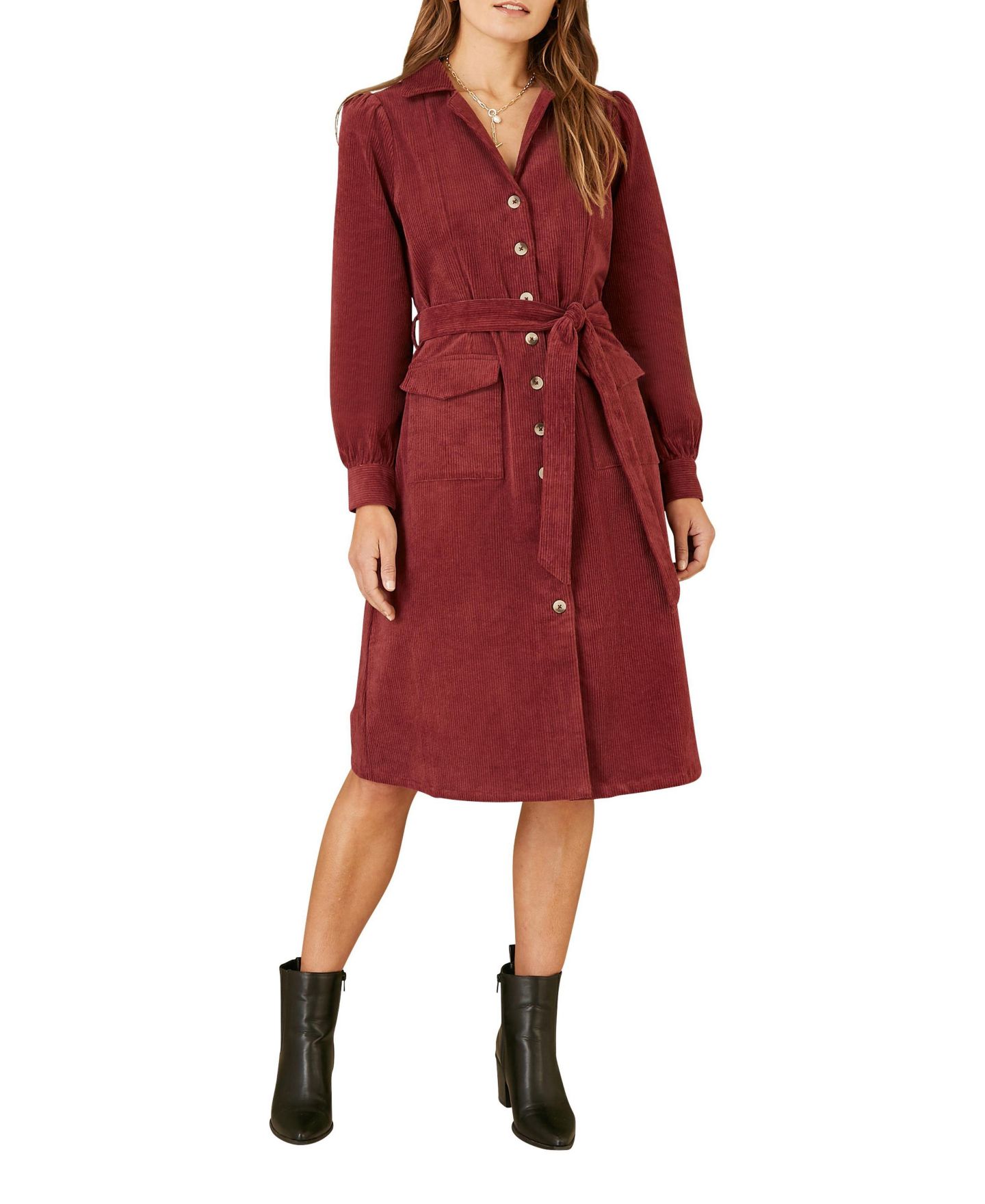 Женское платье Yumi Cord Midi Shirt Dress, цвет: Бордовый — фото 4