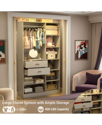 8FT Walk In Closet Organizer with 3 Shelving Towers, Heavy Duty Clothes Rack with 3 Drawers