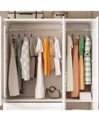 Glass Door Armoire with 3-Drawers , Bedroom Closet with Hanging Rods, Shelves ,Wardrobe