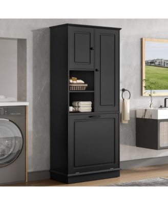 CASAINC 68"H MDF Tall Adjustable Shelves, Flip-Out Basket Storage Cabinet