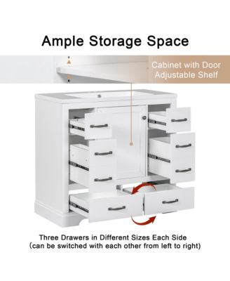 36" Bathroom Vanity with Sink Combo, Six Drawers with Multi-Functional Drawer Divider and Adjustable Shelf