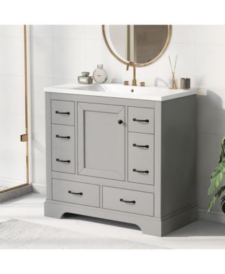36" Bathroom Vanity with Sink Combo, Six Drawers with Multi-Functional Drawer Divider and Adjustable Shelf