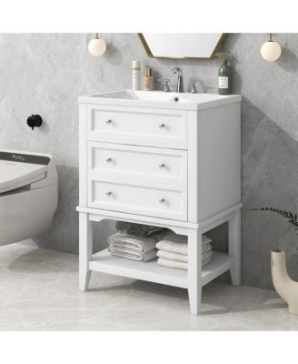 24" Bathroom Vanity with Sink, Bathroom Storage Cabinet with Drawer and Open Shelf, Solid Wood Frame