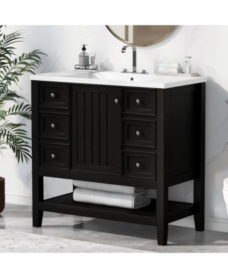 36" Bathroom Vanity with Sink Combo, One Cabinet and Three Drawers, Solid Wood and MDF Board