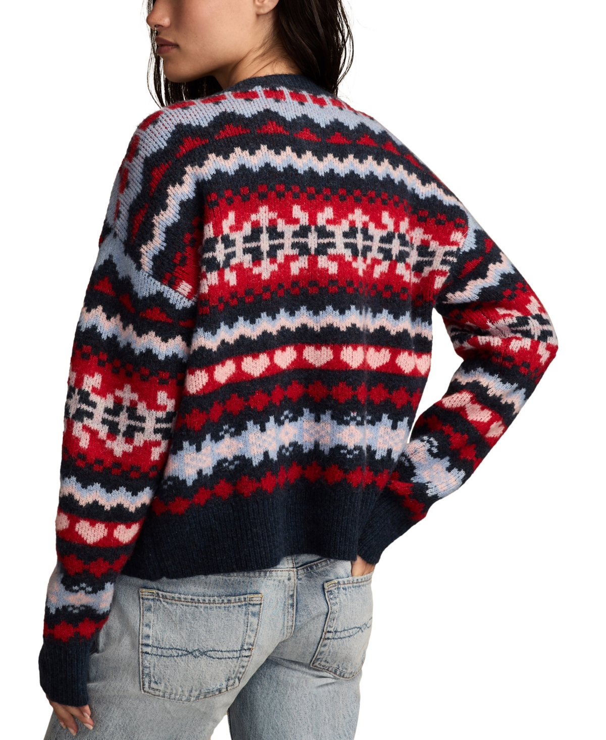 Lucky Brand Women's Fair Isle Crew Neck Cardigan Sweater